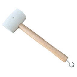 WHITE SOFT RUBBER MALLET WITH SOLID OAK HANDLE