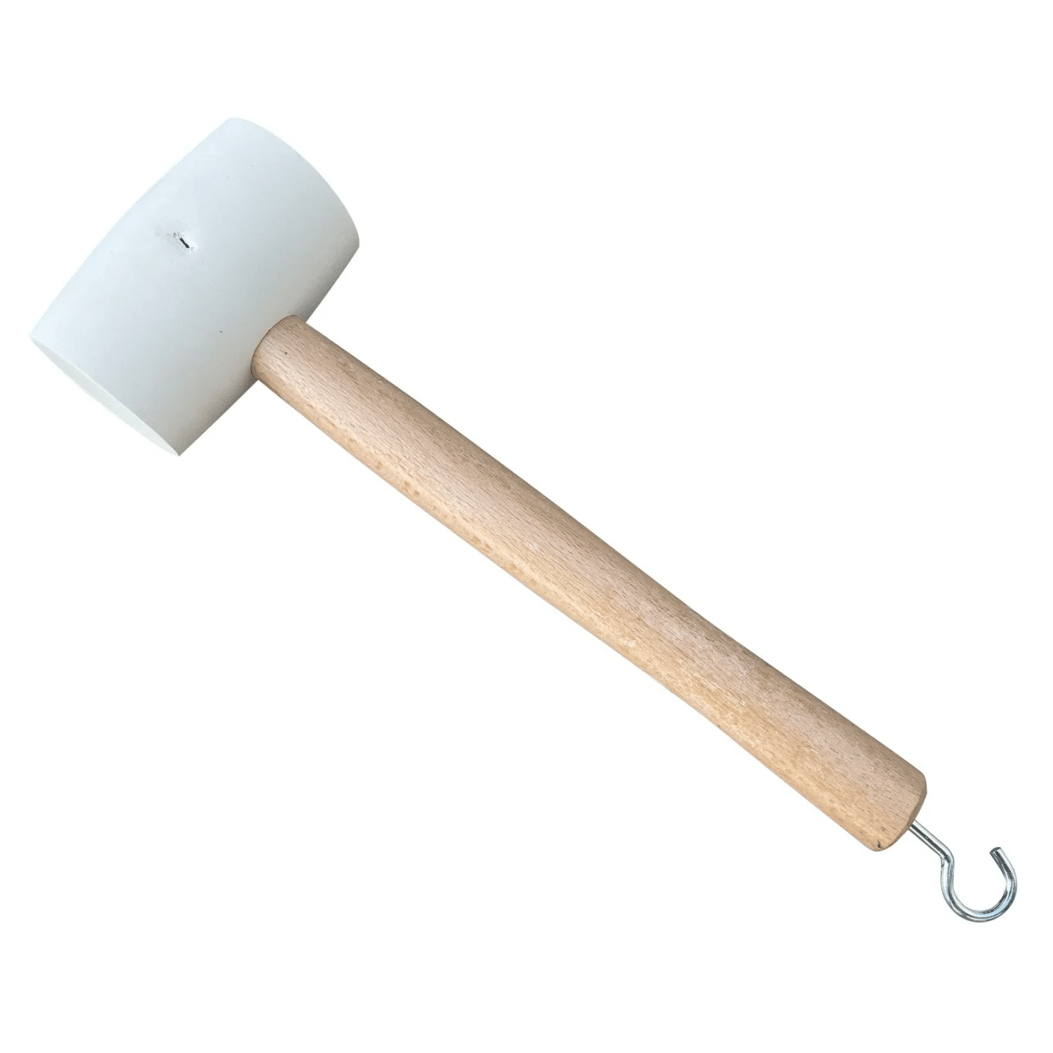 WHITE SOFT RUBBER MALLET WITH SOLID OAK HANDLE